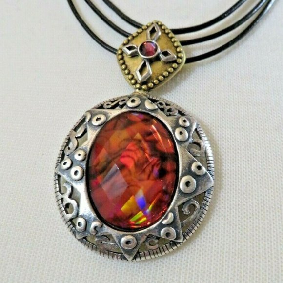 Chico's Jewelry - CHICO'S BOHO CHIC TWO-TONE/COLORFUL PRISM PENDANT TRIPLE BLACK LEATHER NECKLACE